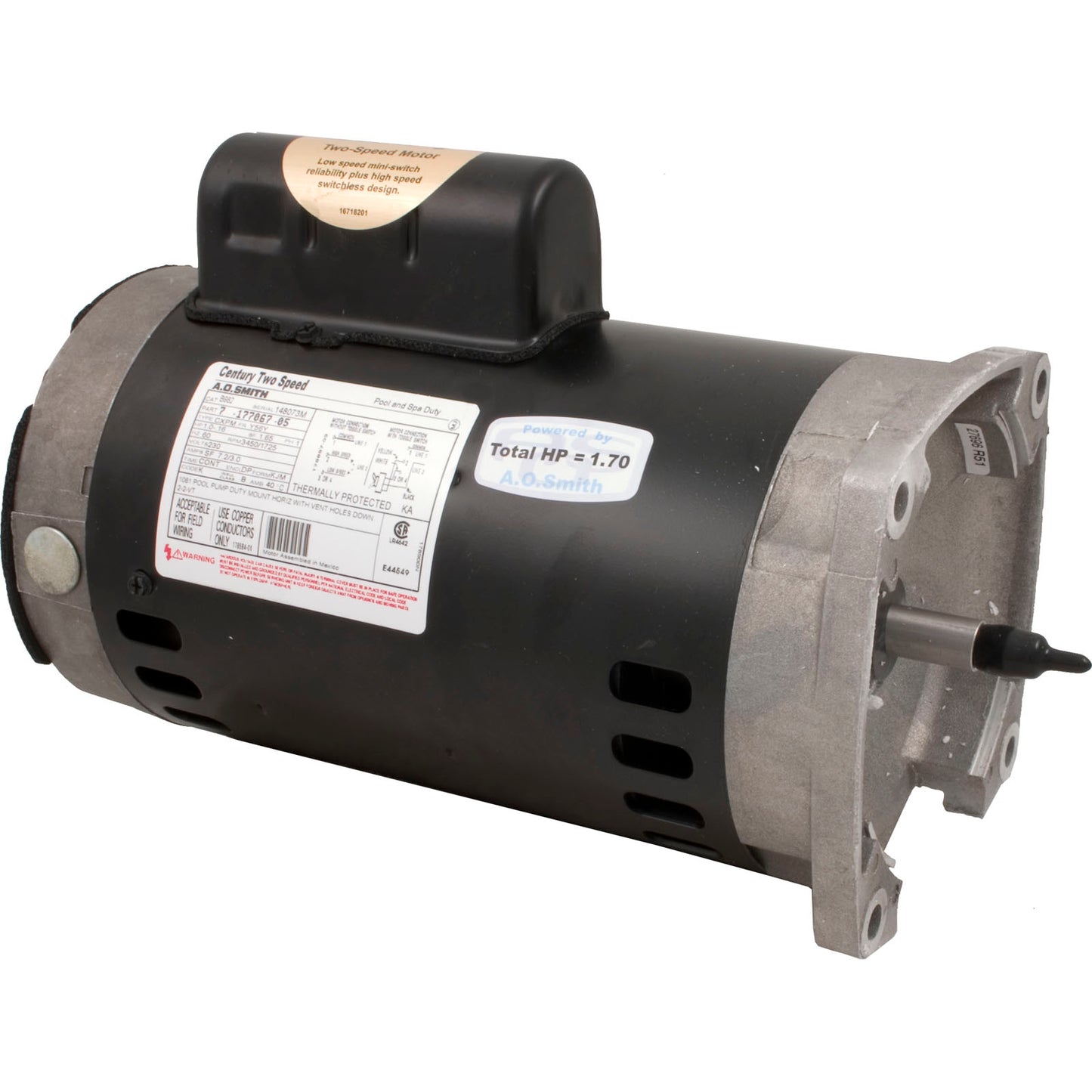 Motor, Century,1.0hp,230v,2-Spd,56Yfr, SQFL,EE