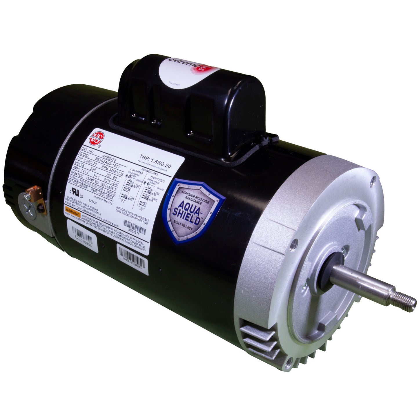 Motor, US Motor,1.0hp,2-Spd,230v,56JFr,C-Face,Full Rated,PE
