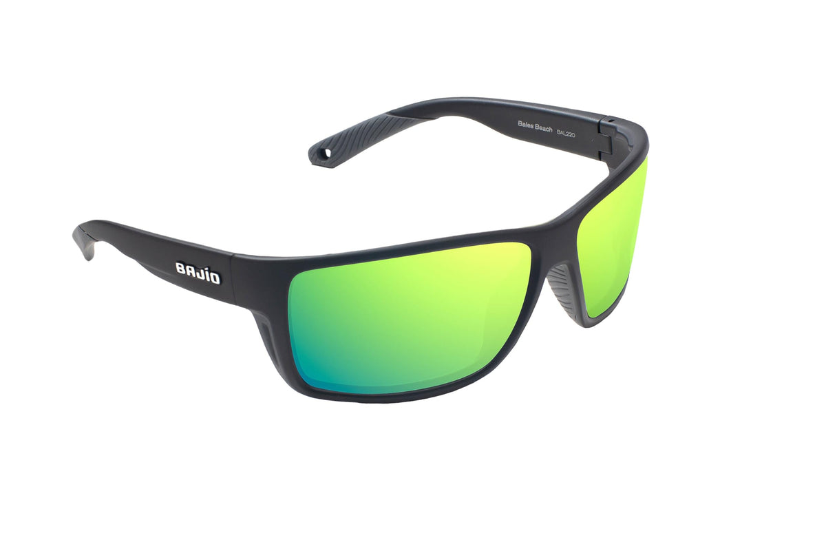 Bajio Sunglasses Bales Beach Green Mirror Glass Black Matte - BAL220112