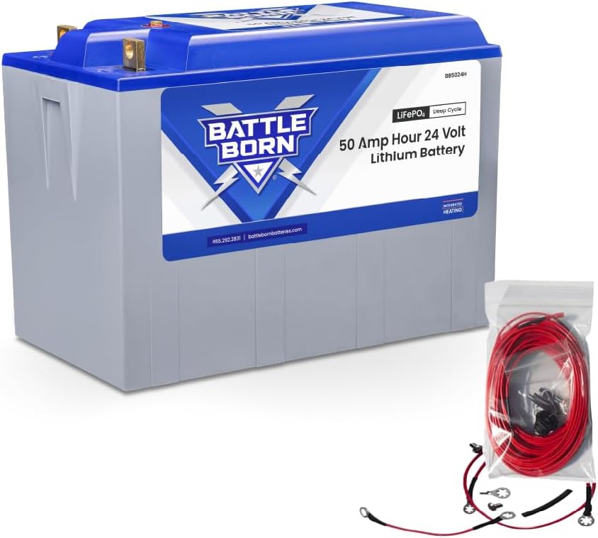 50Ah 24V Heated Lithium-Ion (LiFePO4) RV, Marine, Solar, & Off Grid Battery - Integrated Heating Technology - Internal BMS, High & Low Temperature Protection - Battle Born Batteries
