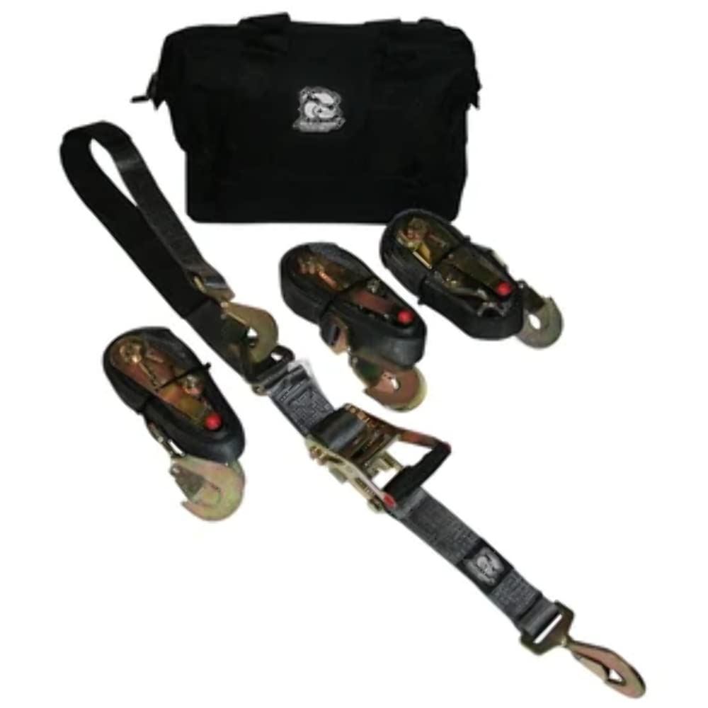 Bulldog Winch / Power Mountain Set of 4 2 in X 10 ft Ratcheting Axle Straps Breaking Strength and 3335 Lb - 20230