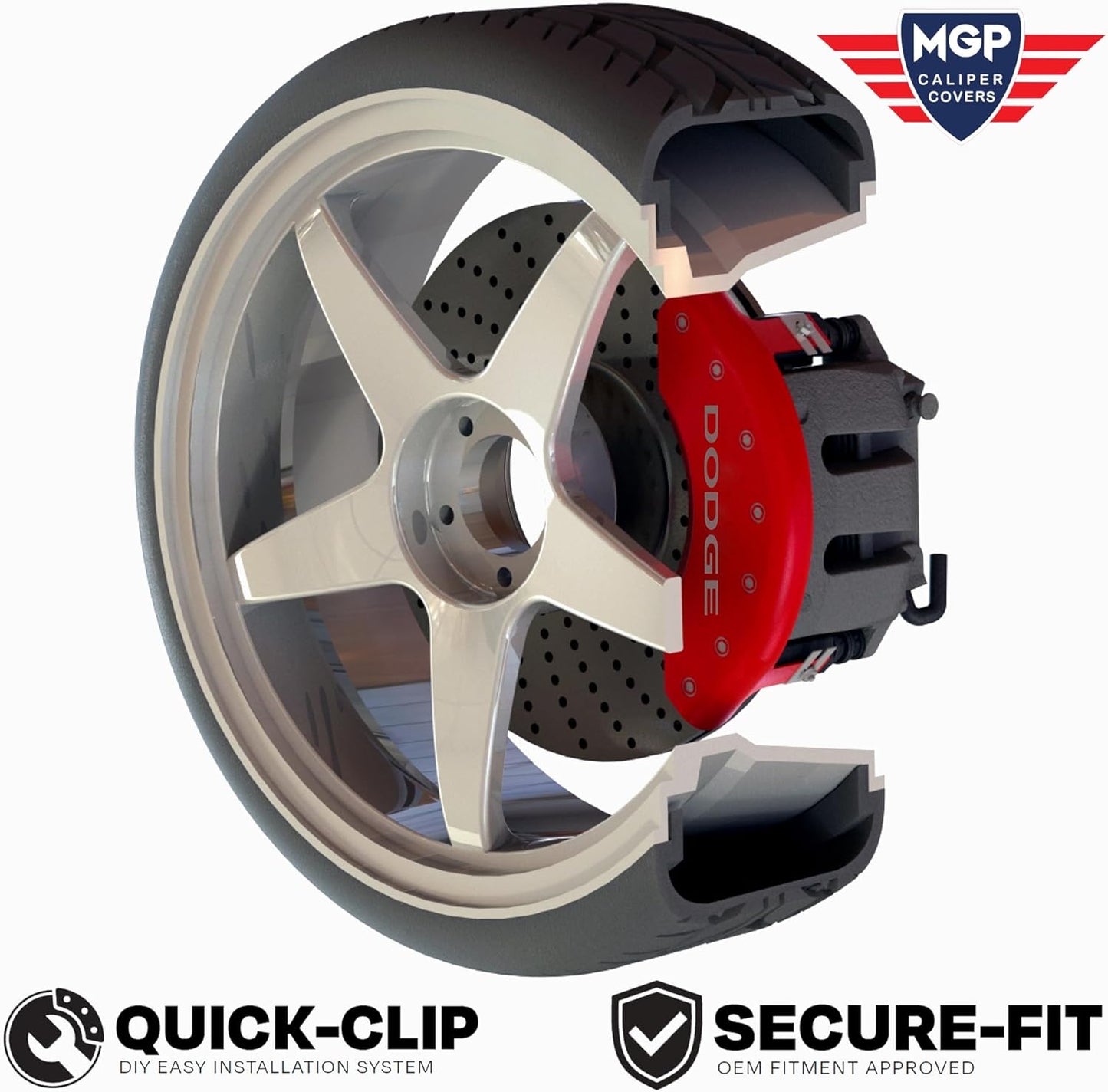 MGP Caliper Covers - Brake Caliper Covers Compatible with 2021+ Ford F-150 (Requires 18"+ Wheels) Powder-Coated Finish, 4 PCS Front and Rear (Red - F-150 Engraving)