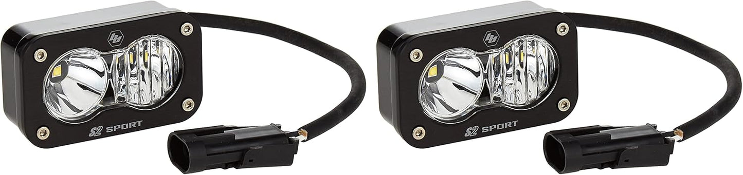 Baja Designs S2 Sport Black LED Light Pod Pair - 2PCS LED with Wiring Harness (Driving/Combo; Clear)