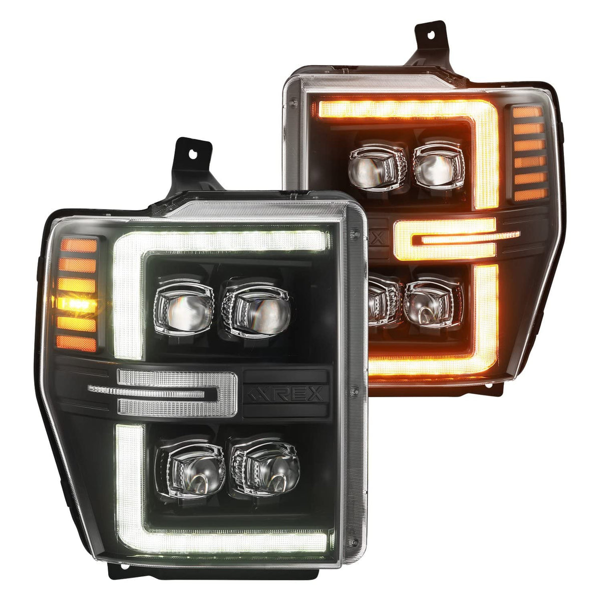 AlphaRex USA 0810 F250/350/450/550 Nova LED Projector Headlights Black with Act Light & Seq Signal - 880310