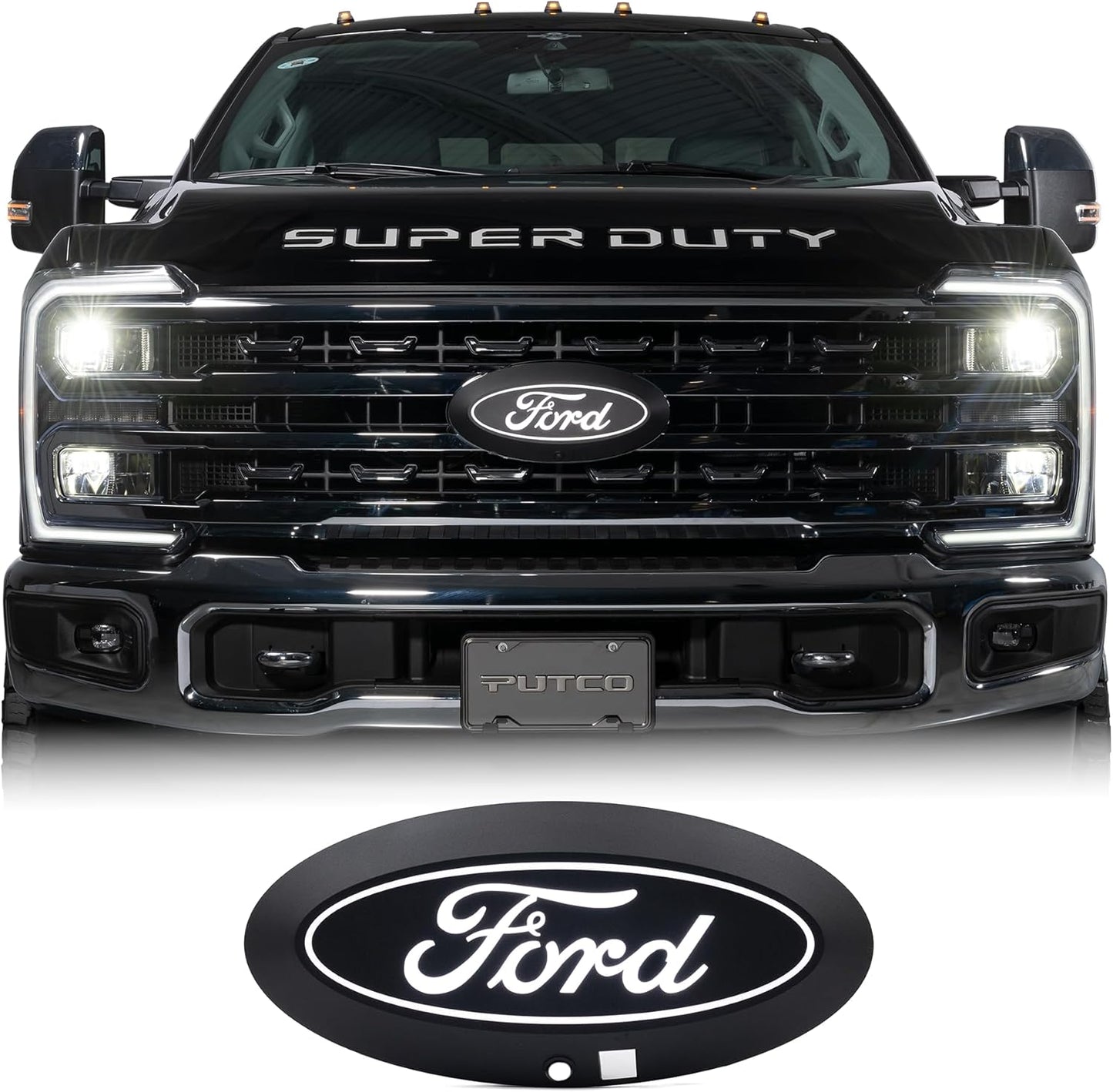 Putco Luminix White Oval LED Emblem - Fits Ford F250, F350 2023-2026 with Camera and Spray Washer