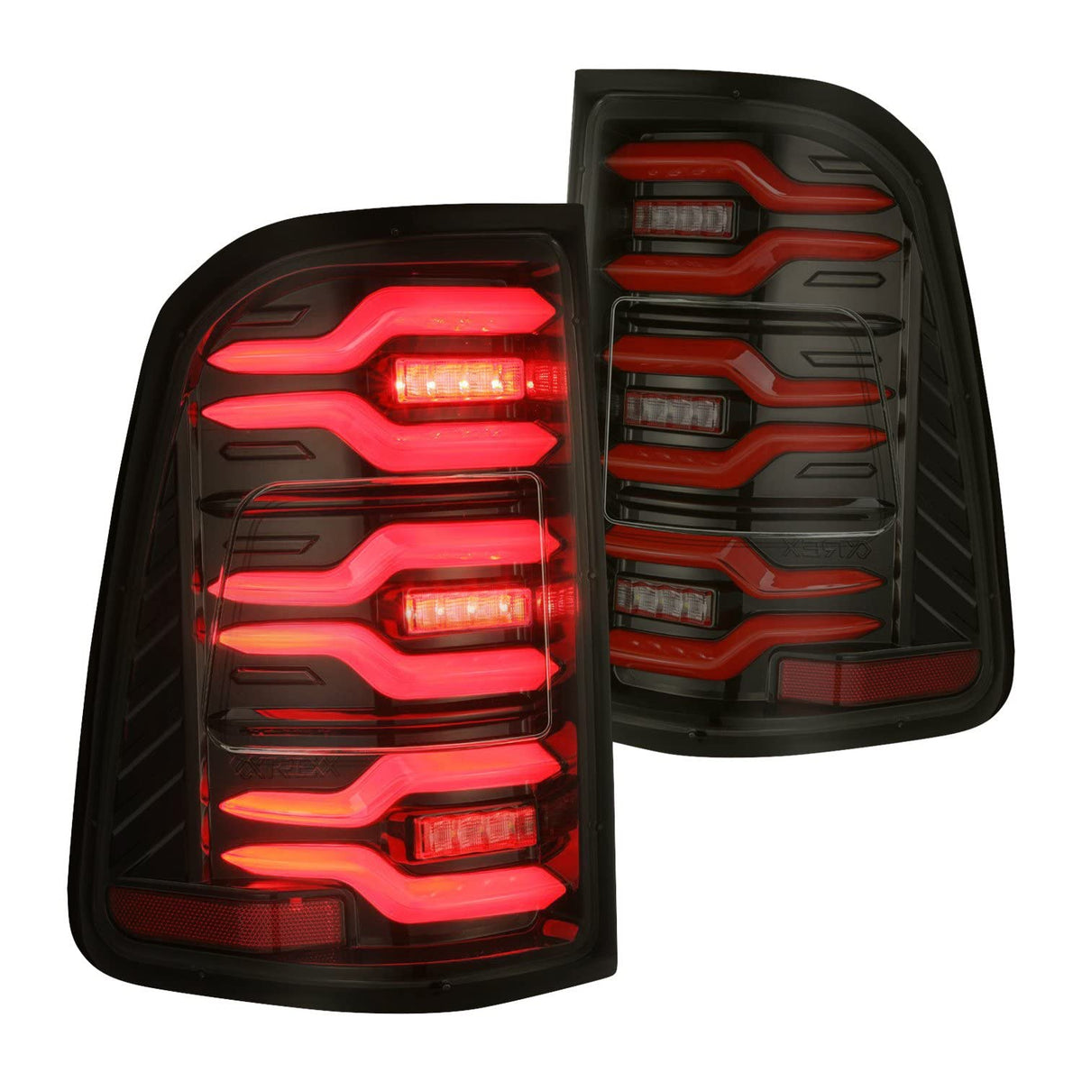 AlphaRex USA 1924 Ram 1500 Luxx LED Tail Lights BLACK/RED with Act Light & Seq Signal - 640050