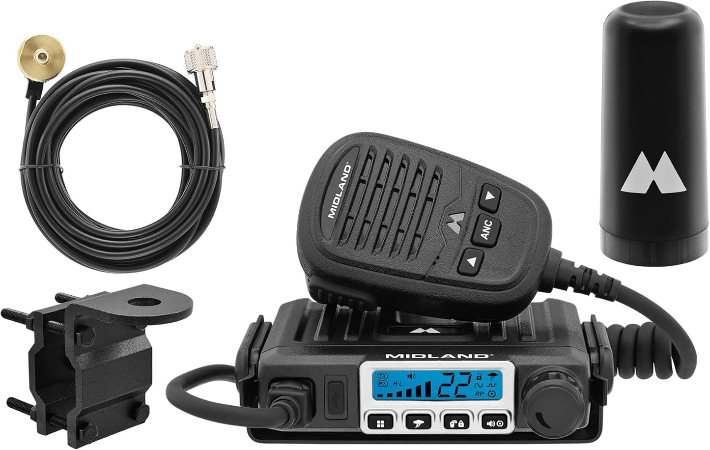 Midland – MXT115AGVP3 - 15 Watt GMRS MicroMobile Two Way Radio - Off Roading Outdoor Farm Radio - Extended Range 3dB gain Ghost Antenna, Antenna Cable, Mounting Bracket - Farm Tractor Bundle