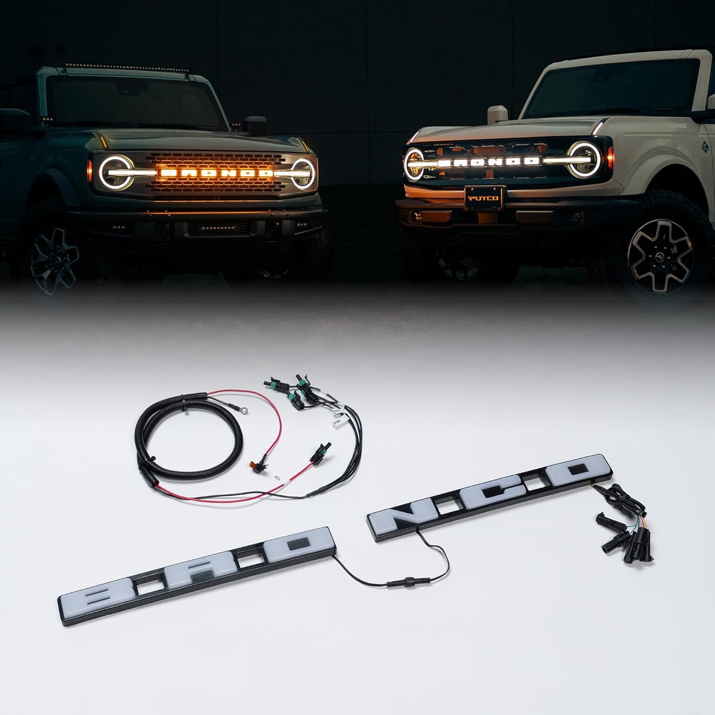 Putco Luminix LED Grille Emblem, Fits 2021-2026 Ford Bronco, w/Front Camera - Amber & White