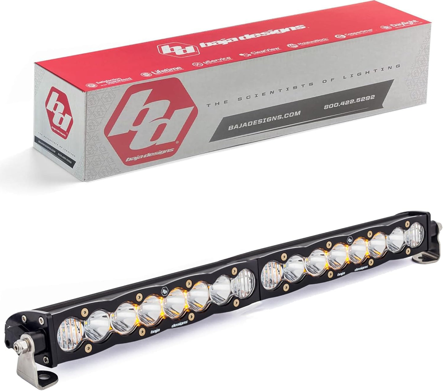 Baja Designs S8 LED 20" Light Bar - Slim Off-Road LED Light Bar for Trucks, Wranglers, 4x4, UTV, ATV - Amber Backlight (Driving/Combo; Clear Lens)