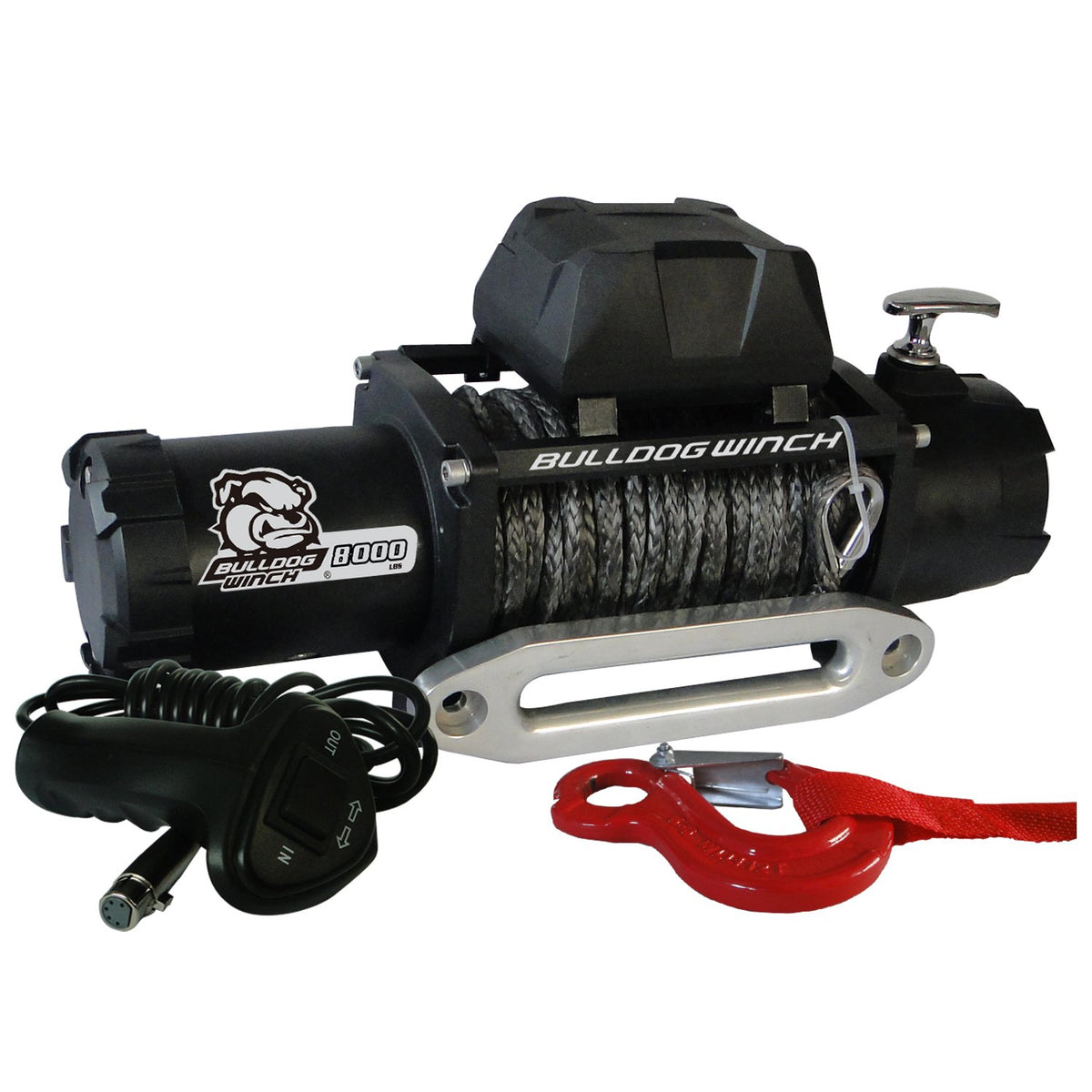 Bulldog Winch / Power Mountain 8000LB Winch with 5.2HP Series Wound MOTOR100 ft Synthetic Rope Alum Frld - 10044
