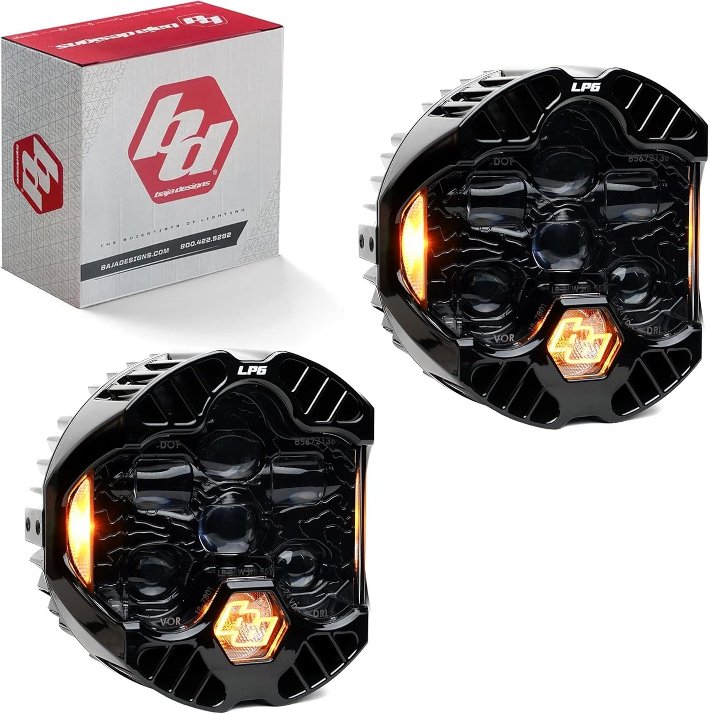 Baja Designs DOT LP6 SAE 6.5" Road-Legal LED Headlight – High/Low Beam Functionality with Amber DRL - Universal Fit for Motorcycle, Jeep, & Off-Road (Pair)