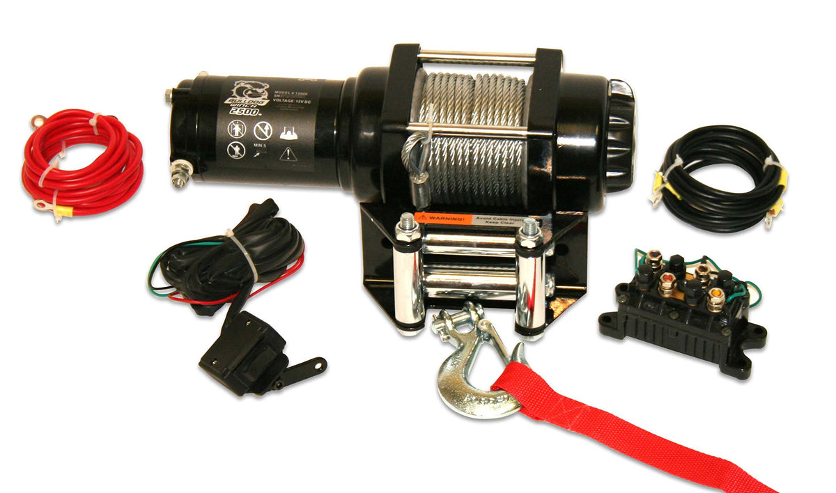 Bulldog Winch / Power Mountain 2500LB ATV Winch with Minirocker Switch Mounting Channel Roller Fairlead - 15006