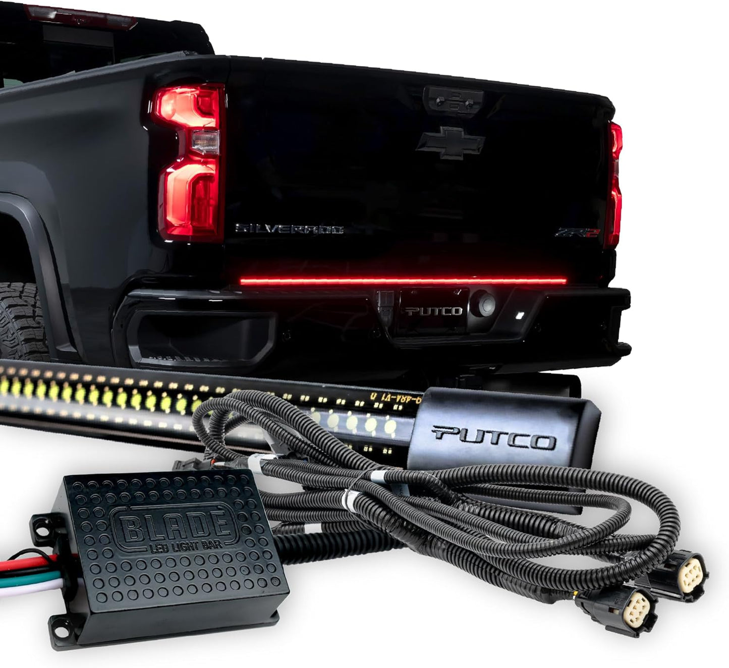 Putco 60" Blade LED Tailgate Light Bar Red/White LEDs & Plug-N-Play Quick Connect Harness - Fits Chevy Silverado& GMC Sierra HD 2500, 3500 2024-2026
