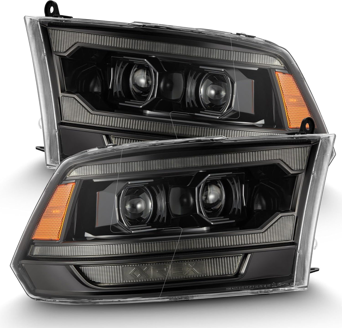 AlphaRex 09-18 Ram 2500 LUXX LED Proj Headlight Plank Style Alpha Blk w/Activ Light/Seq Signal/DRL