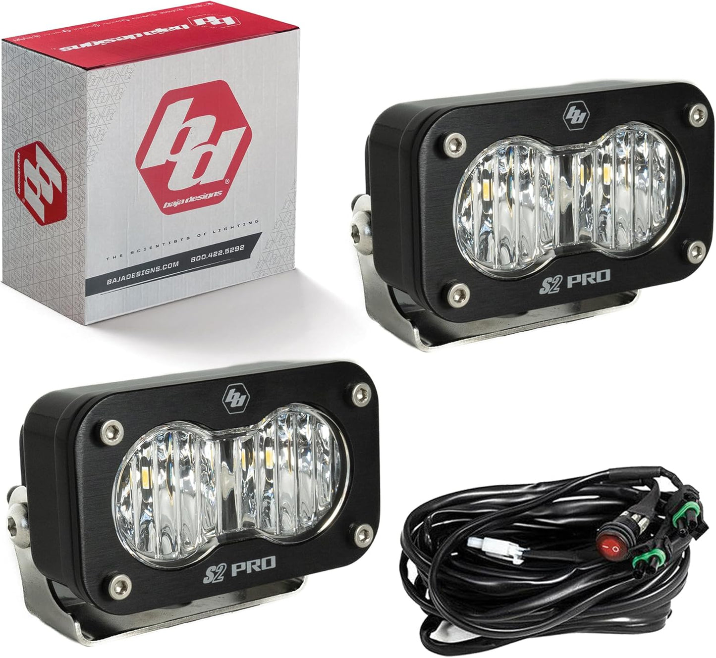 Baja Designs S2 Pro Black LED Auxiliary Light Pod Pair (Wide Cornering; Clear)