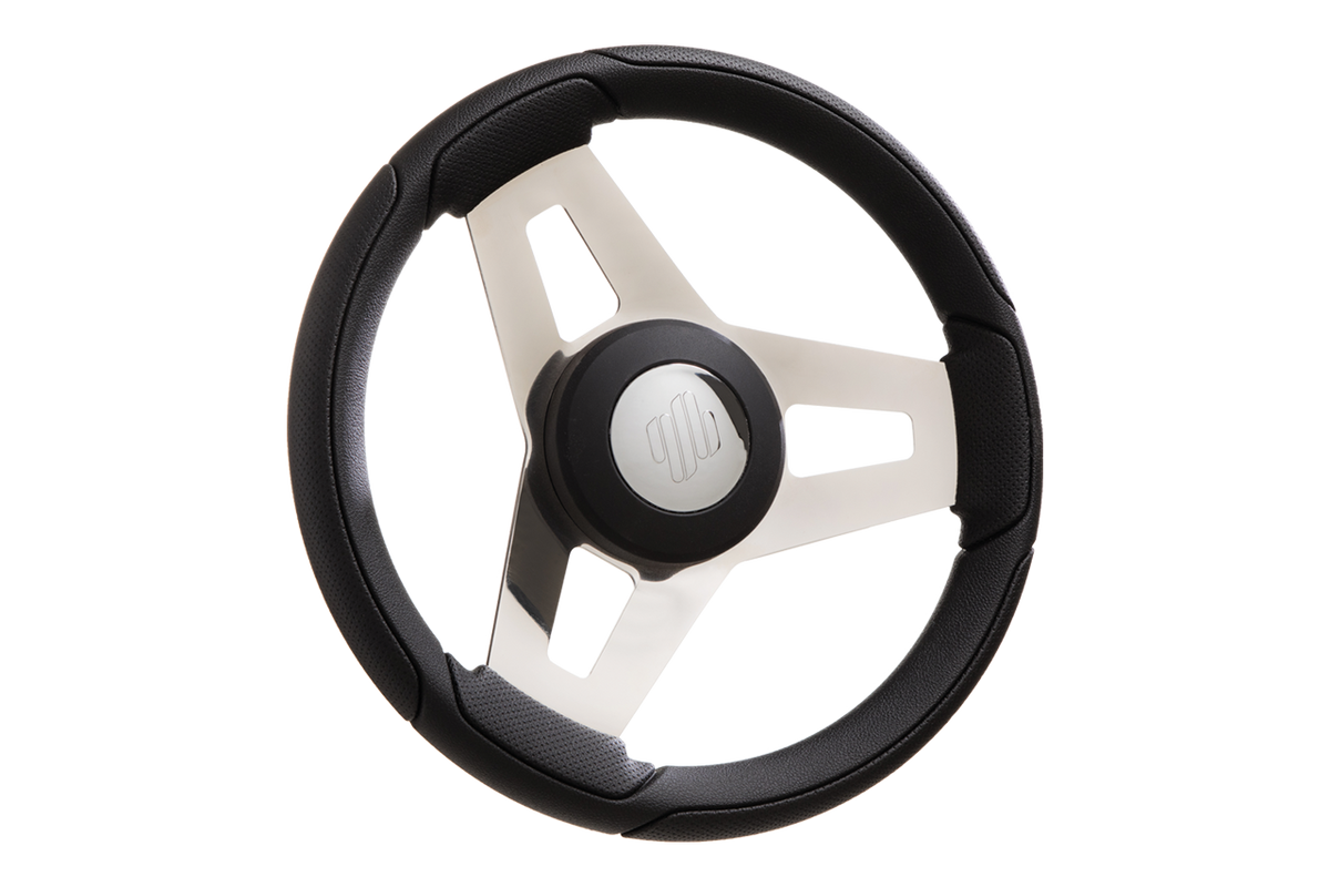 Uflex MONTECRISTO B/B/CH Montecristo Steering Wheel - Black Poly Grip with Black Spokes, 13.8" (350mm)