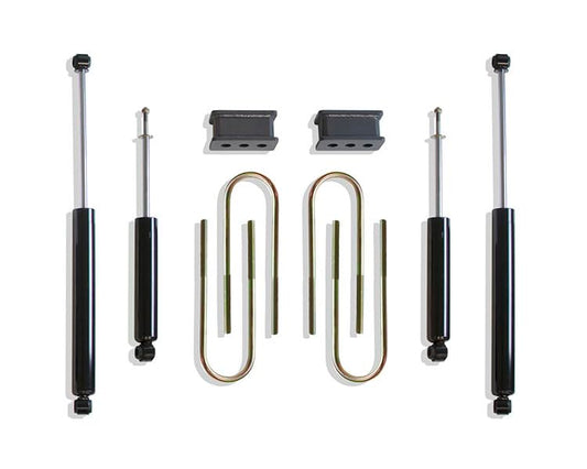 MAX TRAC SUSPENSION'S Part# 902225XL is A Box KIT Including 2.5" Lift Blocks, 4.125" Wide U-Bolts & Front/Rear MAX TRAC Shocks