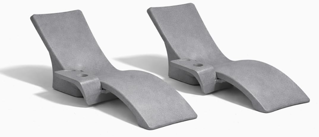 Global Pool Products 2 Lounge Chairs with Connecting Table - Patio Lounge Chair with Table for All Pool Types - Gray GPP-LFS-G