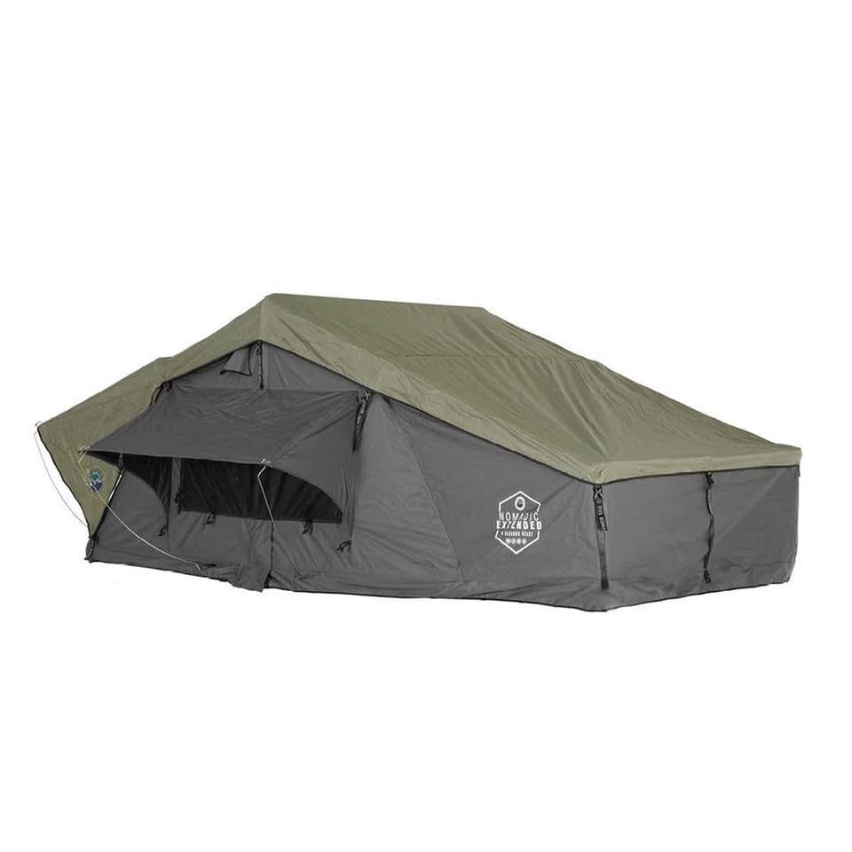Overland Vehicle Systems - HD Nomadic N2E - Soft Sided Roof Top Tent, 2 Person, Grey Body & Green Rainfly