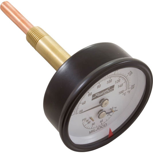 Temperature and Pressure Gauge, Raypak Heaters, 1/2", Bottom