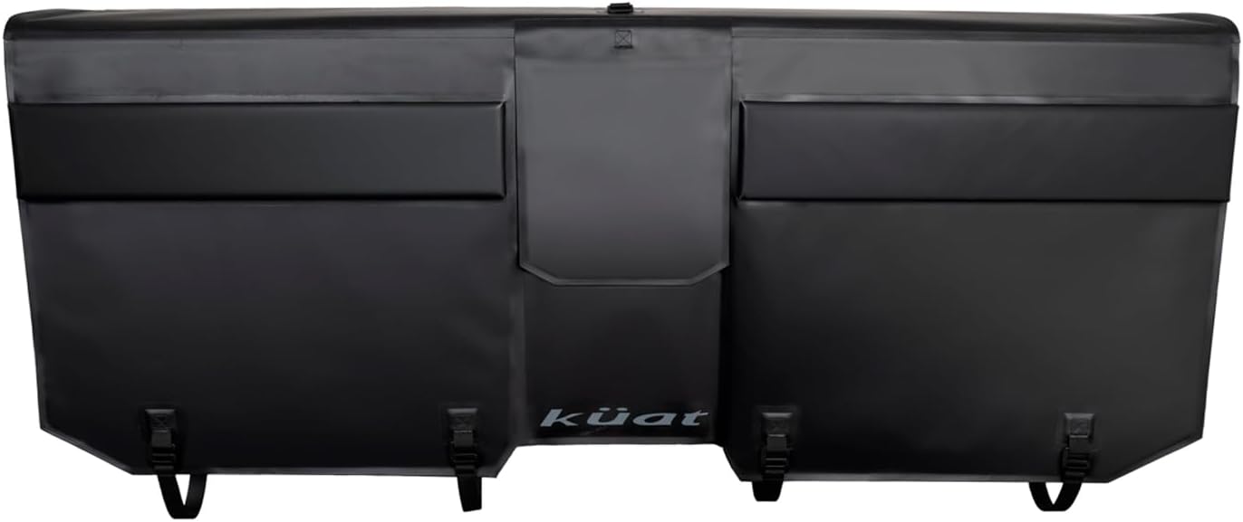 KUAT HUK 61" Straight Durable Soft-Touch TPU Padded Pickup Truck Tailgate Bike Hauling Transportation Easy-Access Protective Pad w/Nylon Straps, Metal G-Hook Buckles & Roll-Up Window, Black