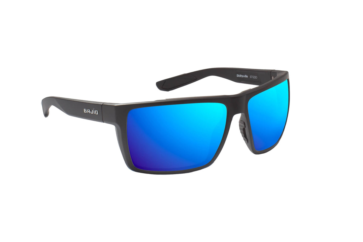 Bajio Sunglasses Stiltsville Blue Mirror Glass Black Matte - STI220011