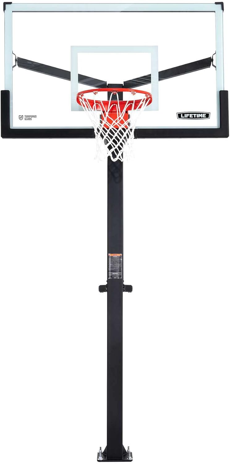 Lifetime 60" Mammoth Deluxe In-Ground Basketball Hoop, Mammoth Lift Adjustable Height, Tempered Glass Backboard Bolt Down System