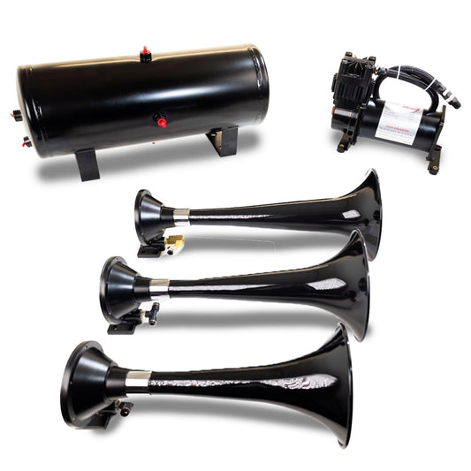 Kleinn Air Horns HK7 Complete Triple Train Horn System - Black