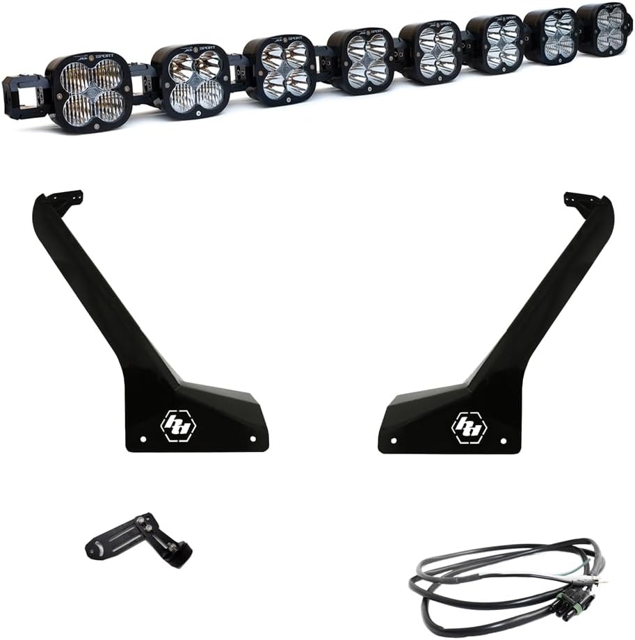 Baja Designs XL Linkable LED Roof Mount Kit for Jeep Wrangler JL 2020-23 - Includes Wiring Harness (Multi-Pattern Clear Lens)