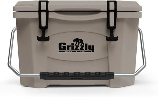 Grizzly 20 Cooler | 20 qt Ice Chest Durable Rotomolded Insulated | Made in USA | Warranty for Life | For Beach Boat Camping Fishing Hunting | G20