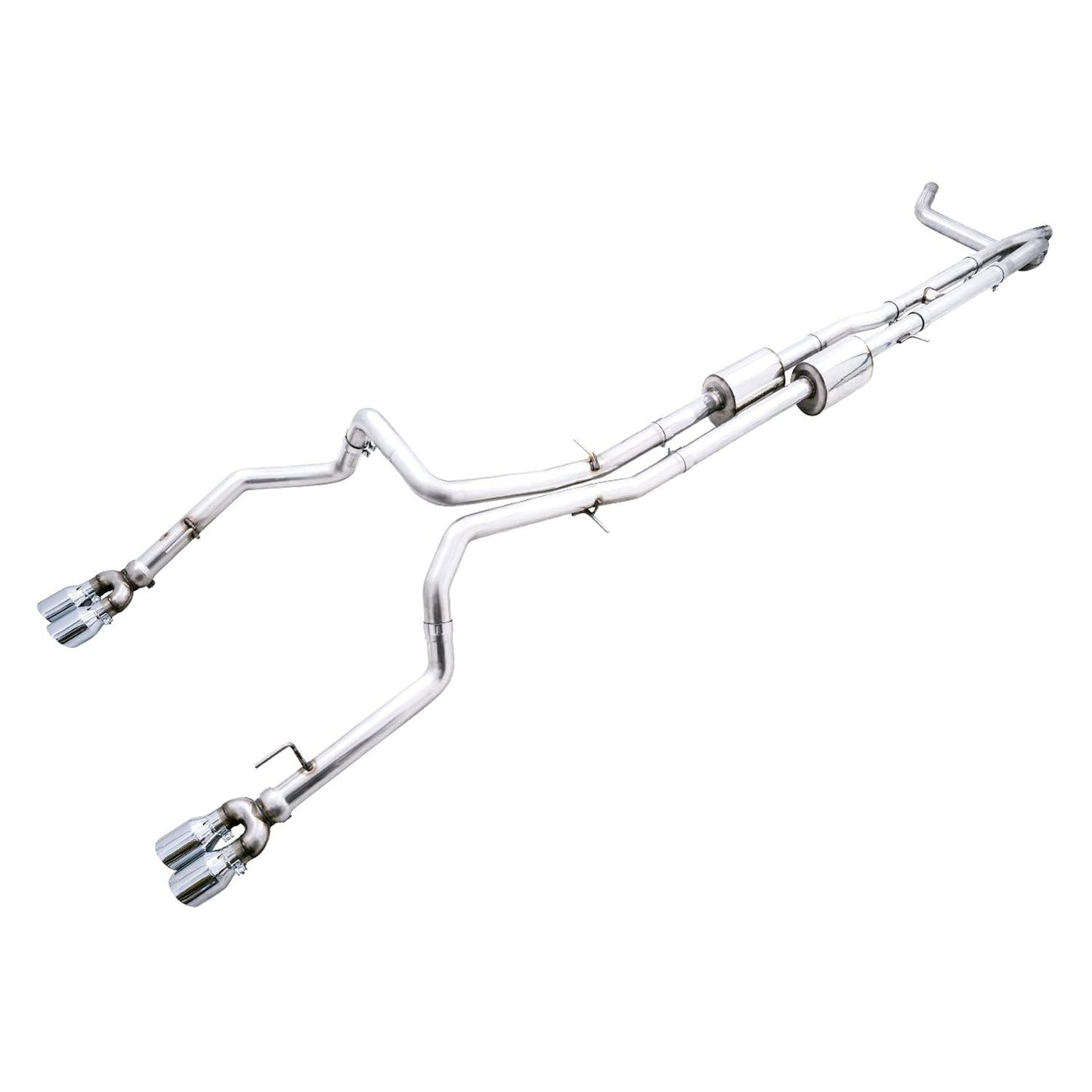 AWE Tuning 4th Gen GM 1500 6.2L 0FG Catback Split Rear Exit (w/Bumper Cutouts) - Quad Chrome Tips - 3015-42203