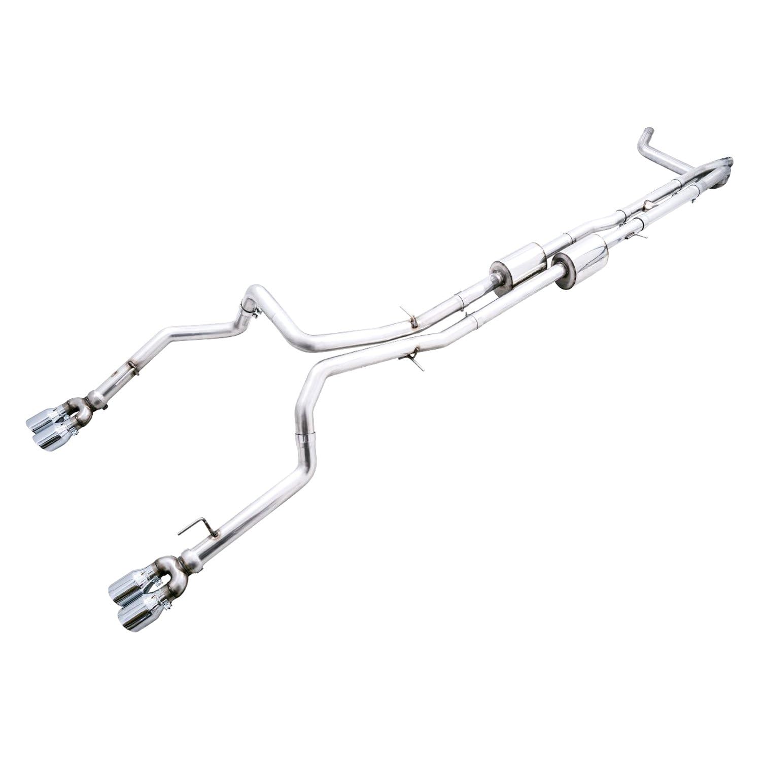 AWE Tuning 4th Gen GM 1500 6.2L 0FG Catback Split Rear Exit (w/Bumper Cutouts) - Quad Chrome Tips - 3015-42203