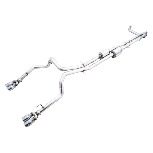 AWE Tuning 4th Gen GM 1500 6.2L 0FG Catback Split Rear Exit (w/Bumper Cutouts) - Quad Chrome Tips - 3015-42203