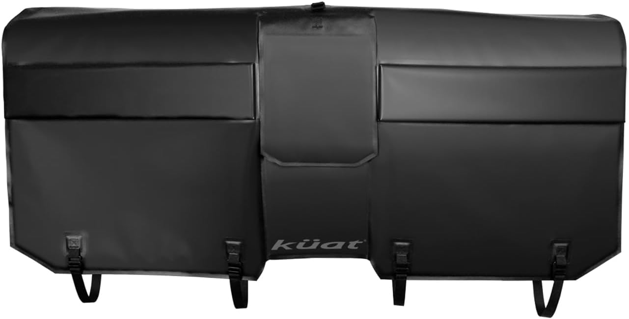 KUAT HUK 61" Curved Durable Soft-Touch TPU Padded Pickup Truck Tailgate Bike Hauling Transportation Easy-Access Protective Pad w/Nylon Straps, Metal G-Hook Buckles & Roll-Up Window, Black