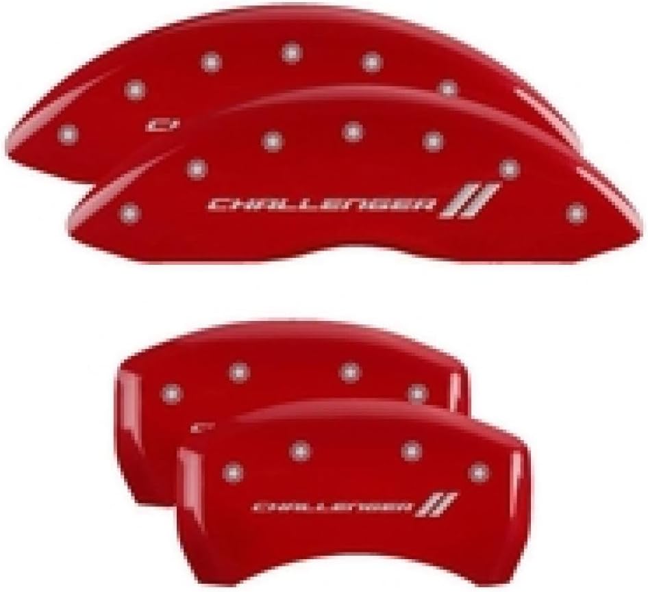 MGP Caliper Covers - Brake Caliper Covers for 2011-2023 Dodge Challenger & 2011-2023 Dodge Charger (Requires Dual Piston Front Caliper) Front and Rear Set - Engraved CHALLENGER // Logo (Red)