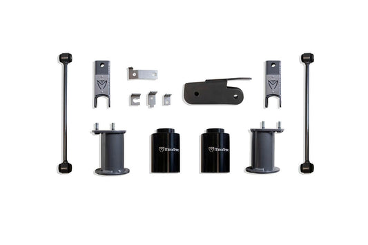 MAX TRAC SUSPENSION'S Part# 901050 is A 5" Rear Box KIT Including 5" Lift Coil SPACERS, TRAC BAR Bracket, SWAY BAR END Links & A Pair of Shock Extenders