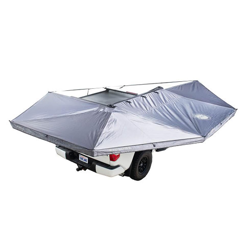 Overland Vehicle Systems - XD Nomadic 270 - Awning W/Lights & Black Out, Driver Side, Grey Hex, Black Trim & Black Travel Cover - No Brackets, No Hardware