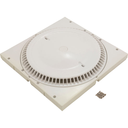 Main Drain Grate, Afras, 12" x 12" Square, w/SS Screws, Wht
