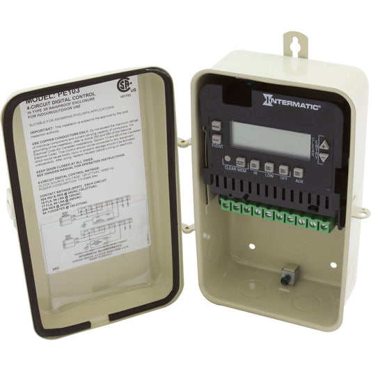 Time Clock, Intermatic PE103,115v/230v,4PST,Seasonal,Digital