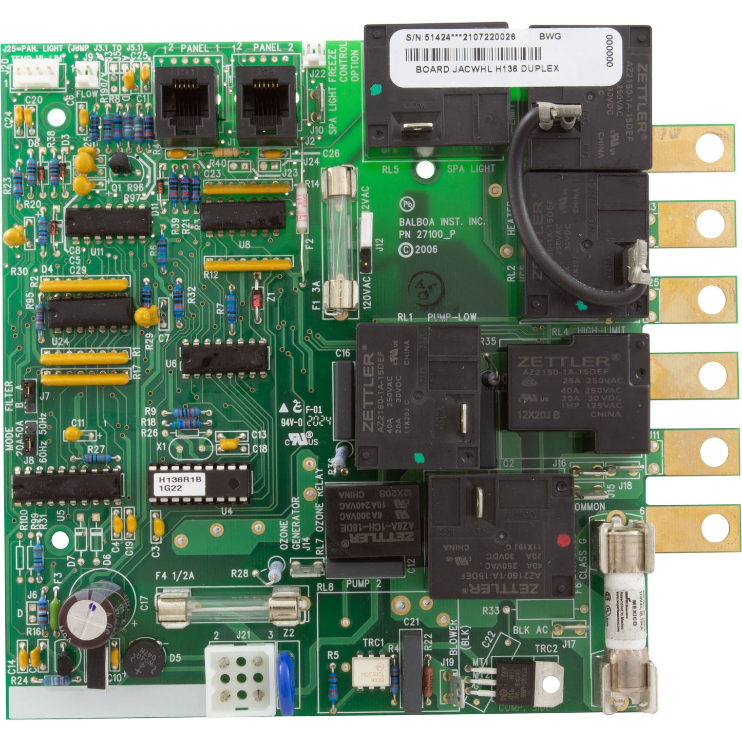 PCB, Jacuzzi, H136, Analog, 1-pump, with Phone Plug