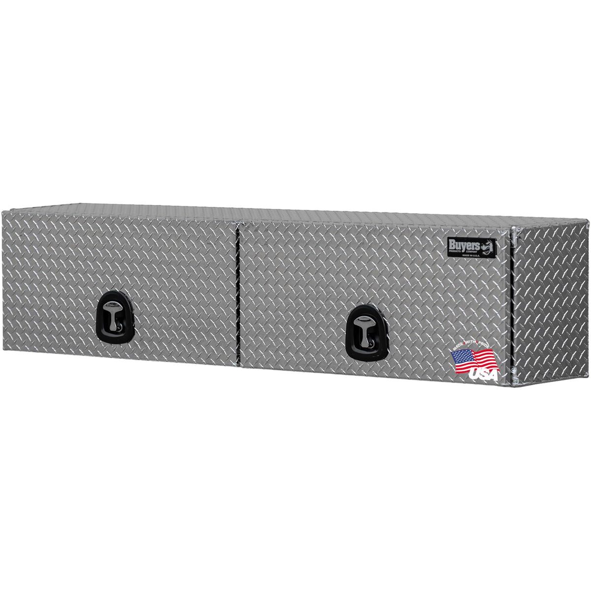 Buyers Products 1701363 Topsider Truck Tool Box, 18x16x72 Inch Diamond Tread Aluminum, Dual Flip-Up Doors, Locking Compression Latches, Weather Resistant, No-Drill Mount, Made in USA