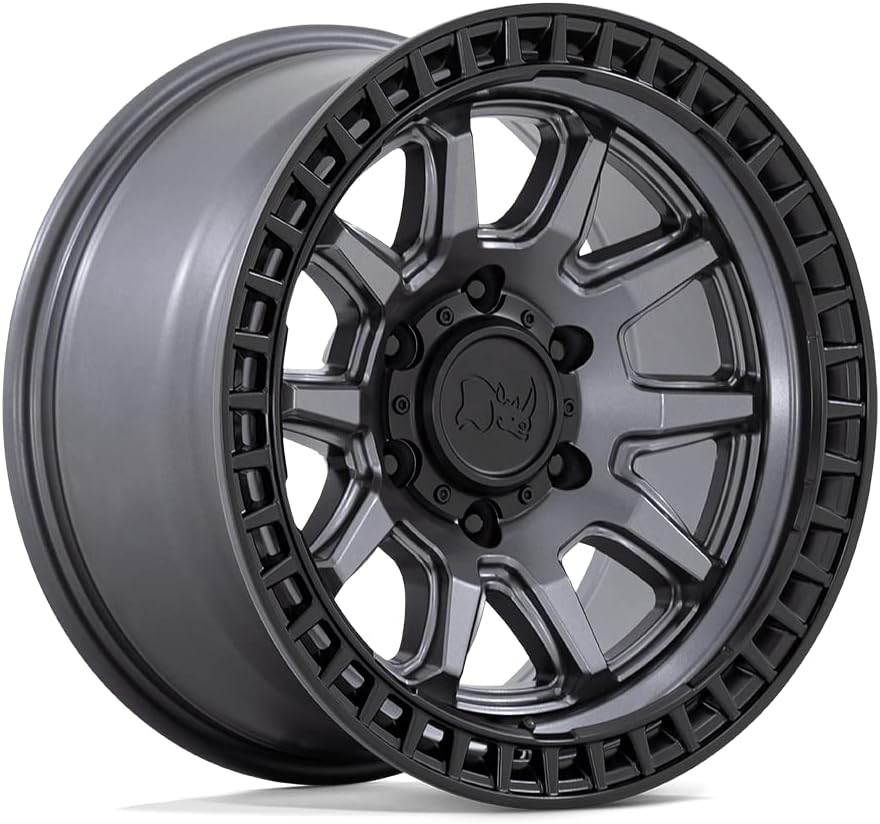 Black Rhino Hard Alloys CALICO 17X8.5 5X4.5 6.09 34mm MATTE GUNMETAL W/M-BLACK LIP - BR001AB17851234