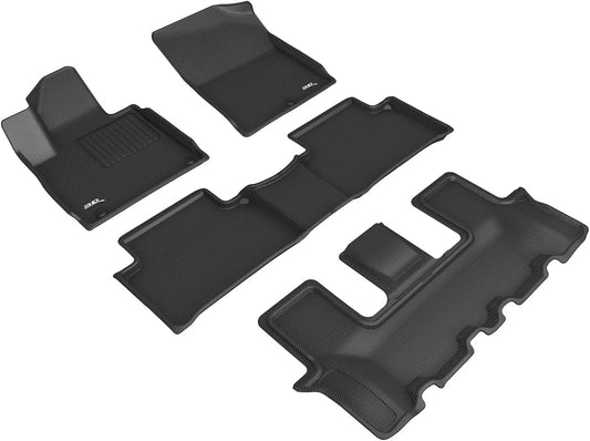 3D MAXpider Custom Fit Kagu Floor Mat (Black) Compatible with Kia Sorento 7-Seat 2021-2025 - Full Set