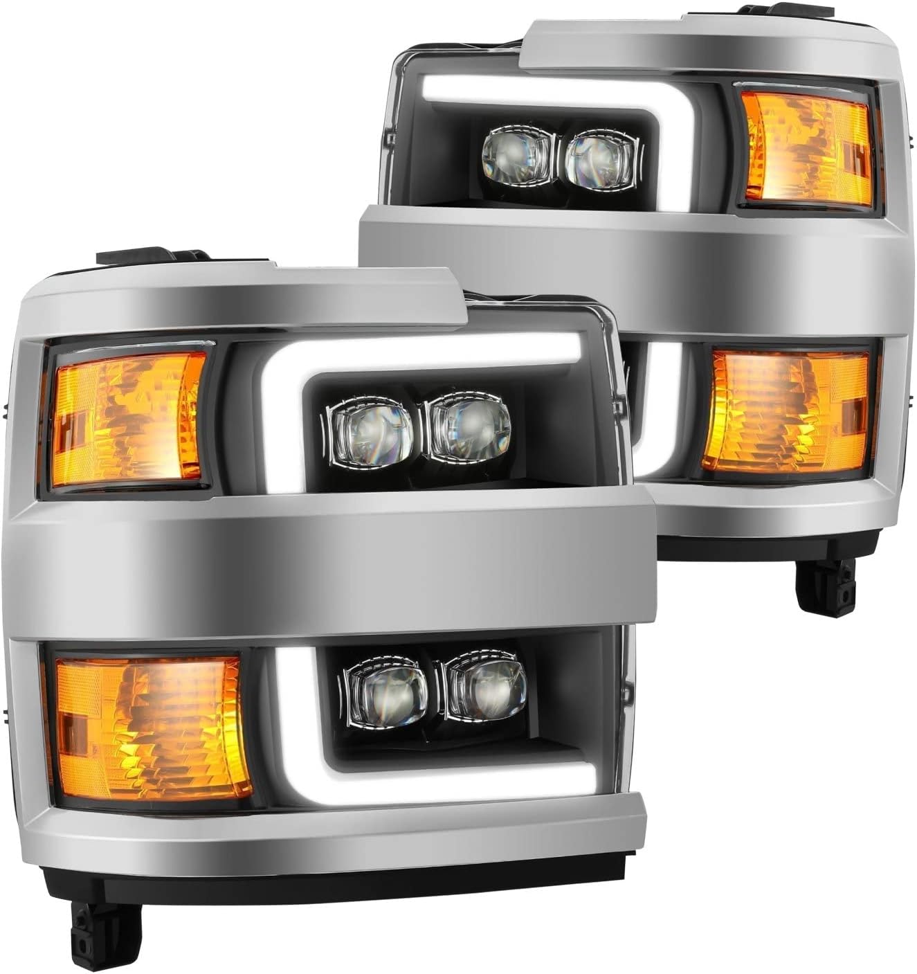 AlphaRex 15-18 Chevy 2500HD NOVA LED Proj Headlights Plank Style Black w/Activ Light/Seq Signal/DRL