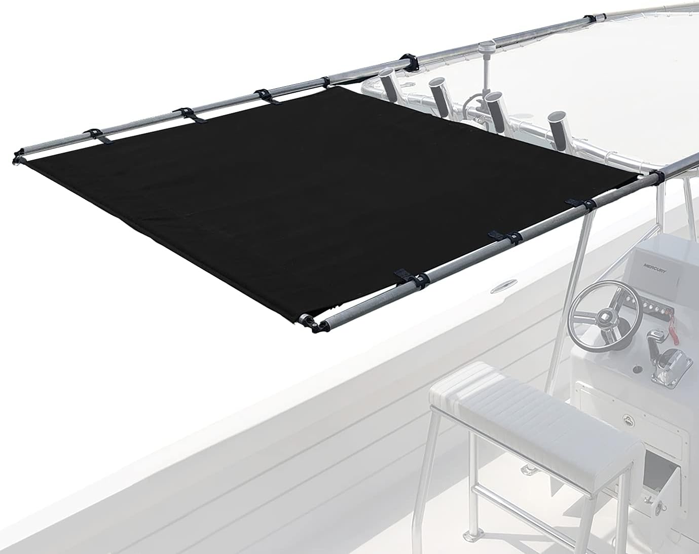 PTX Power Shade - Easy Installation on T-Top or Hardtop Boats - 600D Marine Canvas, Stainless Steel Frame - 12V DC Motors - Anti-Racking and Auto Shut-Off