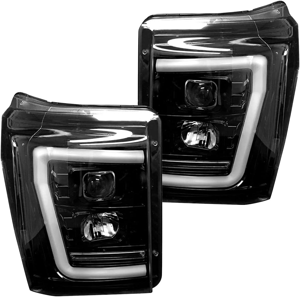 RECON - Fits 2011-2016 Ford Super Duty (F250, F350, F450, F550) Premium Projector Headlights Ultra Bright OLED Halos, DRL (SMOKED LENS)