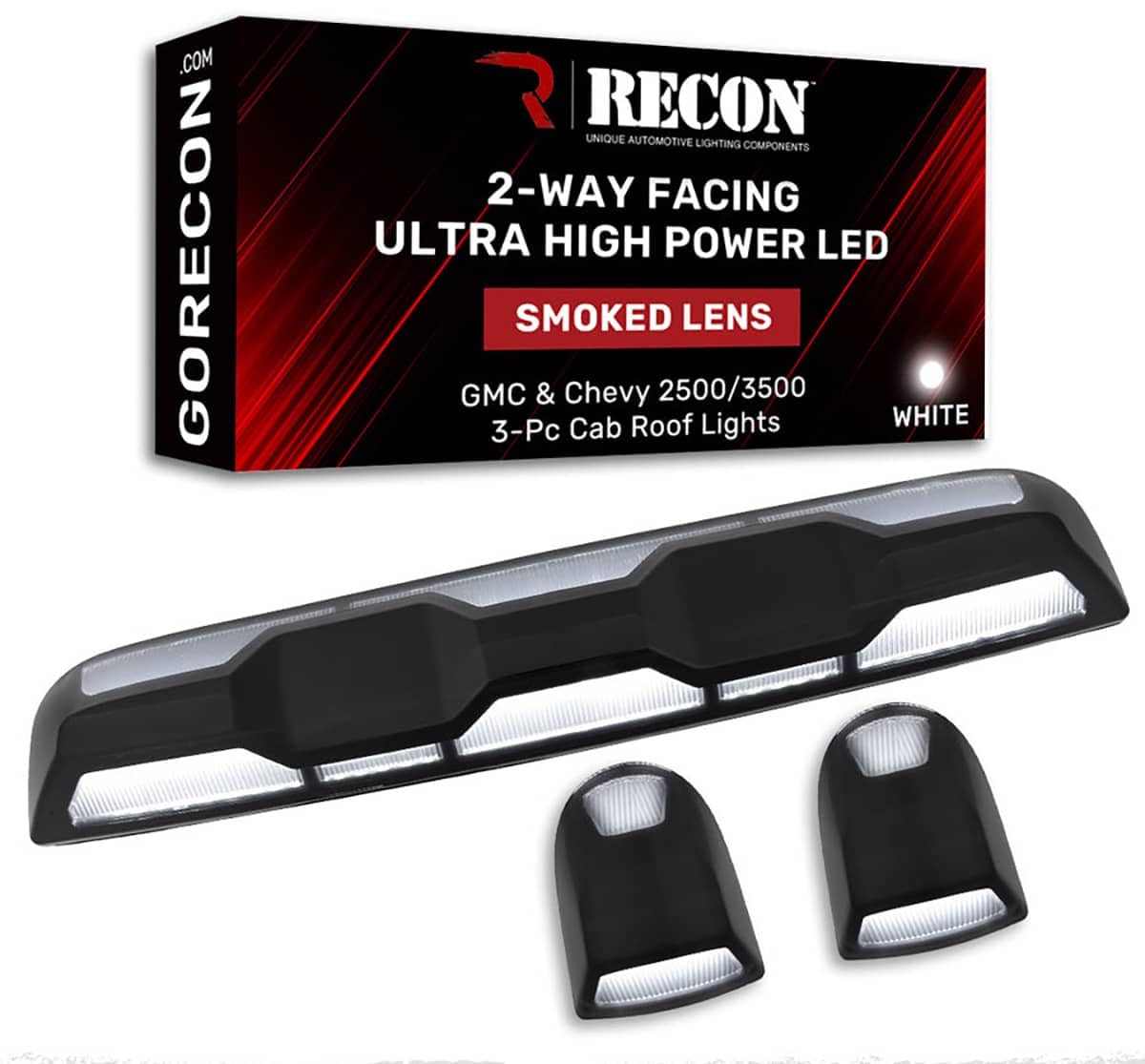 Heavy-Duty 3-Piece Cab Roof Light Set for GMC & Chevy 20-25 (4th Gen) Trucks - Ultra High-Power White LEDs, 2-Way Front & Rear Facing - RECON