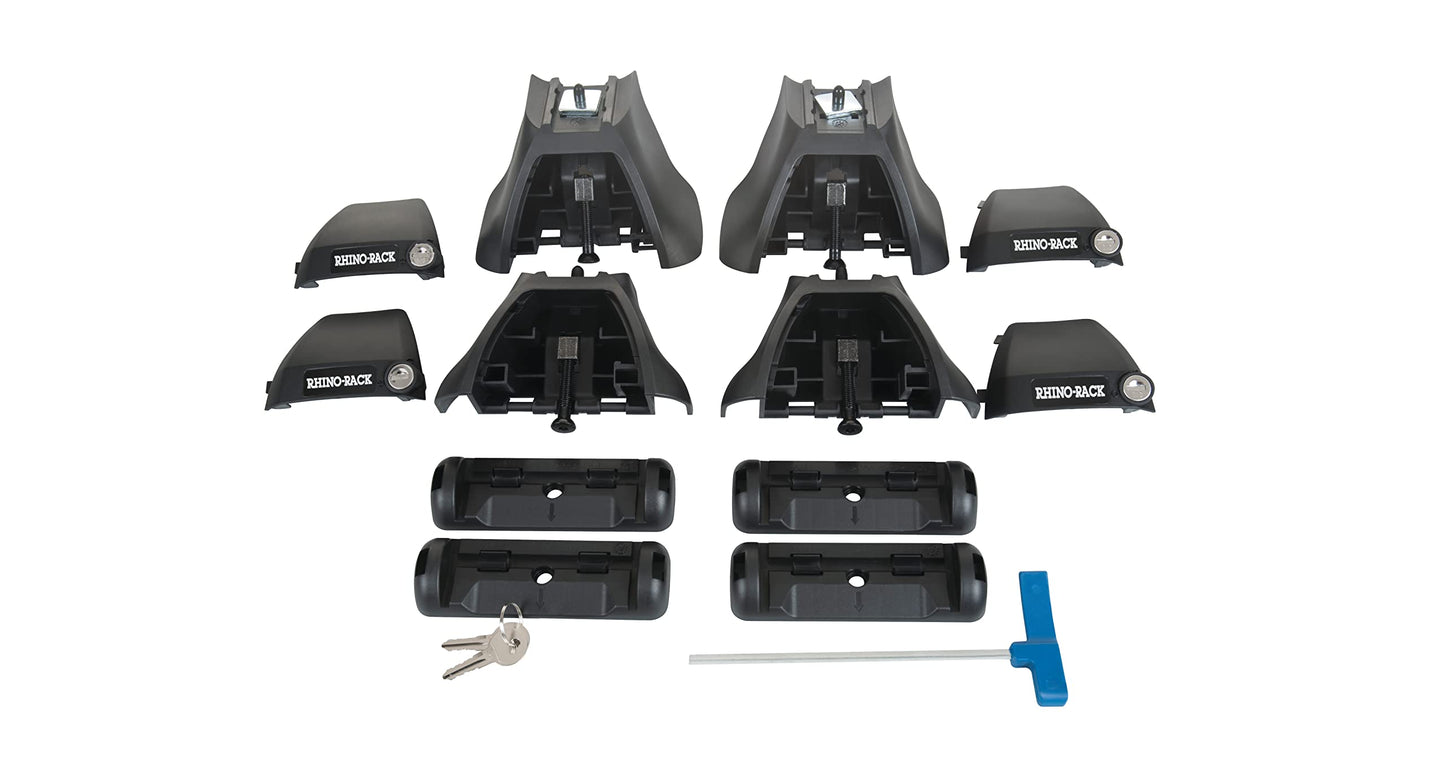Rhino-Rack Set of 4 Legs, Works with Vortex Bars & Pad & Clamp Kit, Made with Glass Infused Nylon, Locking Security Covers (RLKVA)