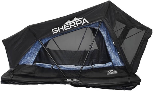 Overland Vehicle Systems XD Sherpa Soft Shell Aluminum Hard Shell Hybrid Roof Top Tent with Blackout Kit - Grey Body & Black Rainfly (XD Sherpa S2S 2 Person Tent)