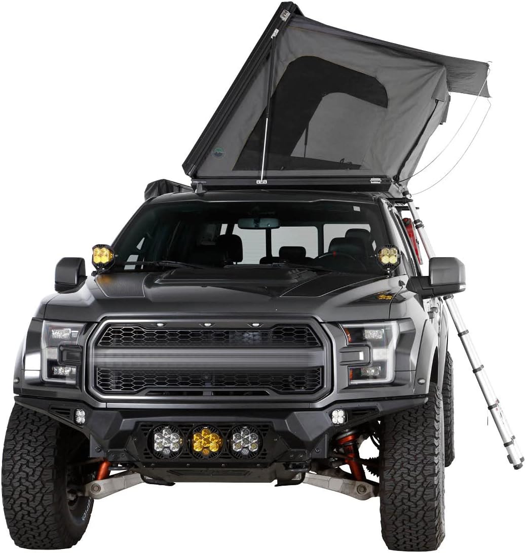 Overland Vehicle Systems HD Sidewinder Side Load Aluminum Hard Shell Roof Top Tent, Grey Body & Green Trim - Premium 280G Rip Stop Waterproof Tent Body - 2 to 3 Person Roof Top Tent
